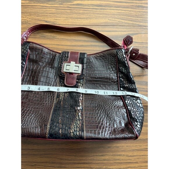 M. C. Marc Chantal burgundy brown faux crocodile zippered handbag - Picture 4 of 7